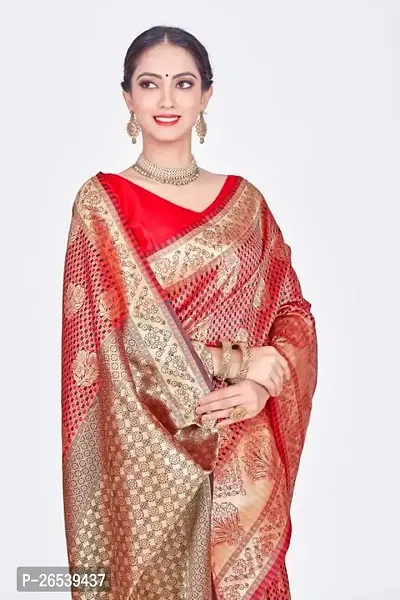 Stylish Silk Blend Woven Banarasi Saree With Unstitched Blouse-thumb3