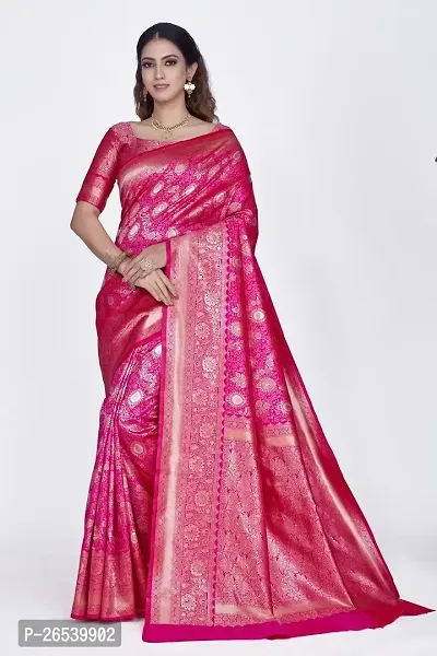 Stylish Silk Blend Zari Saree With Blouse Piece For Women