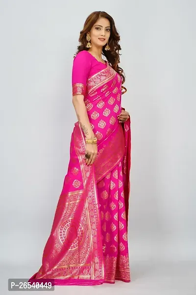 Stylish Silk Blend Zari Saree With Blouse Piece For Women-thumb3