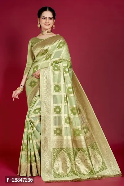 Stylish Green Organza Saree With Blouse Piece For Women