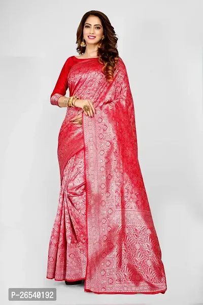 Stylish Silk Blend Zari Saree With Blouse Piece For Women-thumb0