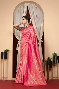 Stylish Pink Art Silk Saree With Blouse Piece For Women-thumb1