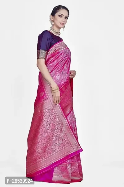 Stylish Silk Blend Zari Saree With Blouse Piece For Women-thumb5