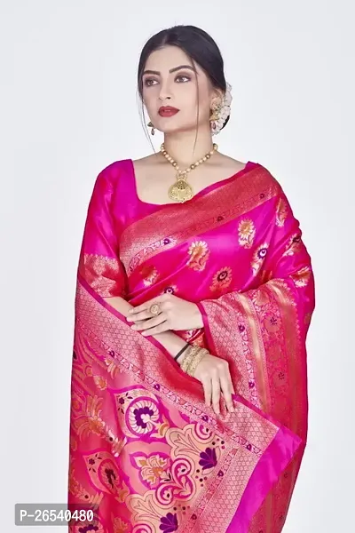 Stylish Silk Blend Zari Saree With Blouse Piece For Women-thumb3