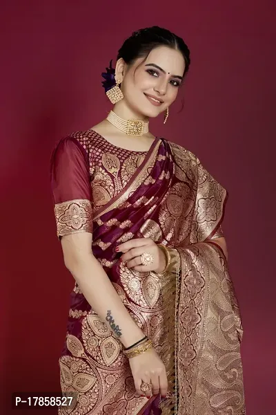 Beautiful  Organza  Jacquard Saree with Blouse Piece For Women-thumb3