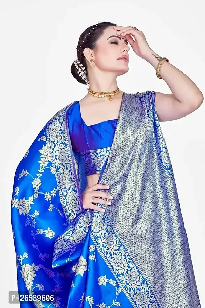 Stylish Premium Blue Coloured Banarasi Saree With Zari Embellishments And Unstitched Blouse Piece-thumb3