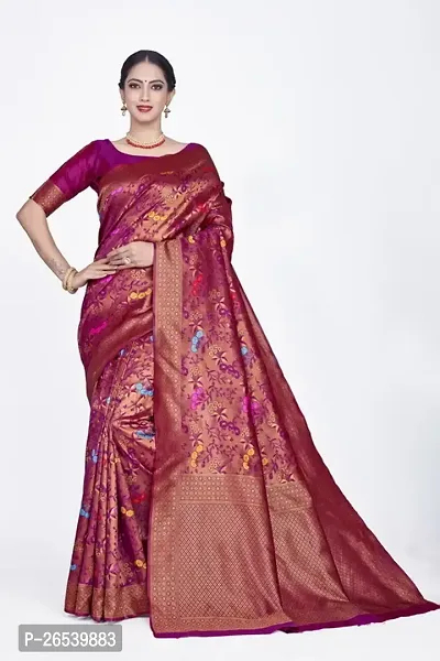 Stylish Silk Blend Zari Saree With Blouse Piece For Women-thumb0