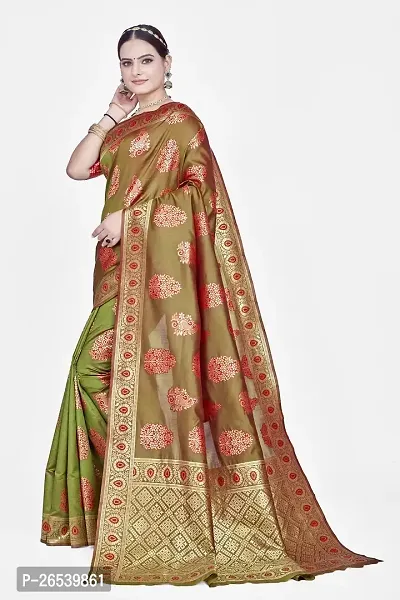 Stylish Silk Blend Zari Saree With Blouse Piece For Women-thumb4