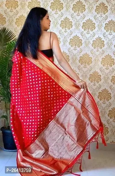 Beautiful Red Art Silk Zari work Woven Banarasi Saree With Blouse Piece-thumb3