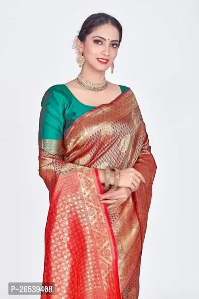 Stylish Silk Blend Woven Banarasi Saree With Unstitched Blouse-thumb3