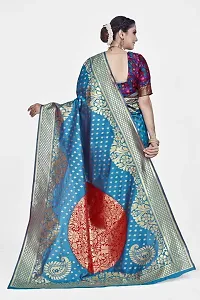 Stylish Silk Blend Zari Saree With Blouse Piece For Women-thumb1