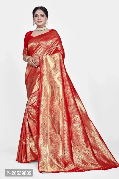 Stylish Silk Blend Zari Saree With Blouse Piece For Women-thumb0