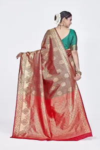 Stylish Silk Blend Zari Saree With Blouse Piece For Women-thumb1