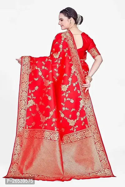 Stylish Premium Red Coloured Banarasi Saree With Zari Embellishments And Unstitched Blouse Piece-thumb2