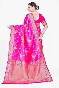 Stylish Premium Rani Pink Coloured Banarasi Saree With Zari Embellishments And Unstitched Blouse Piece-thumb1