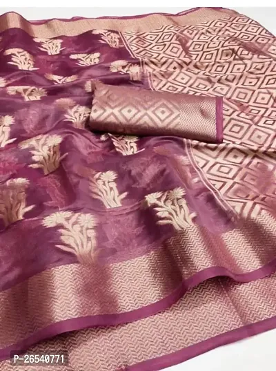 Stylish Soft Silk Purple Saree With Blouse Piece For Women-thumb0