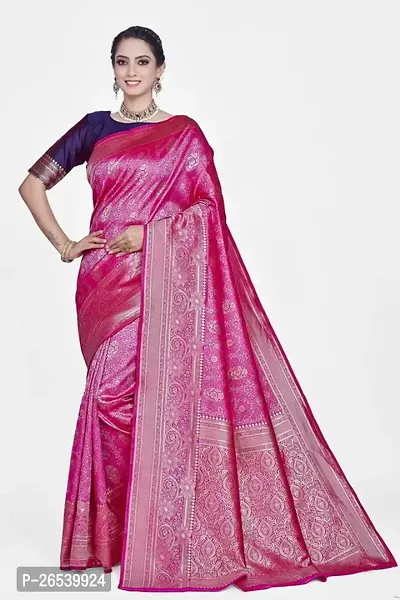 Stylish Silk Blend Zari Saree With Blouse Piece For Women-thumb0