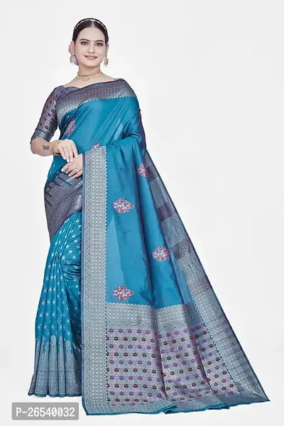 Stylish Silk Blend Zari Saree With Blouse Piece For Women