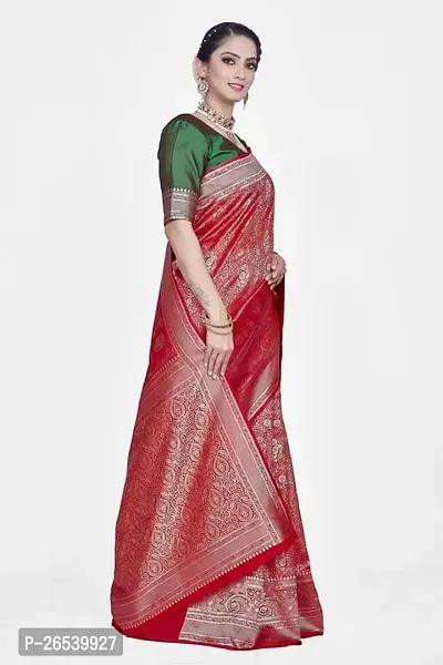 Stylish Silk Blend Zari Saree With Blouse Piece For Women-thumb5