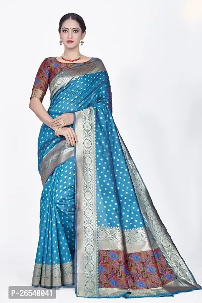 Stylish Silk Blend Zari Saree With Blouse Piece For Women