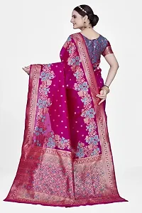 Stylish Silk Blend Zari Saree With Blouse Piece For Women-thumb1