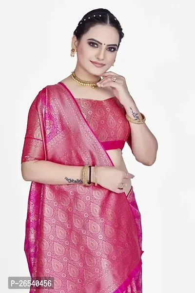 Stylish Silk Blend Zari Saree With Blouse Piece For Women-thumb3