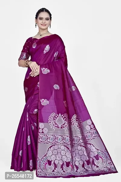 Stylish Silk Blend Zari Saree With Blouse Piece For Women-thumb0