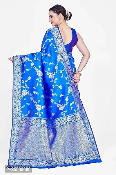 Stylish Premium Blue Coloured Banarasi Saree With Zari Embellishments And Unstitched Blouse Piece-thumb2