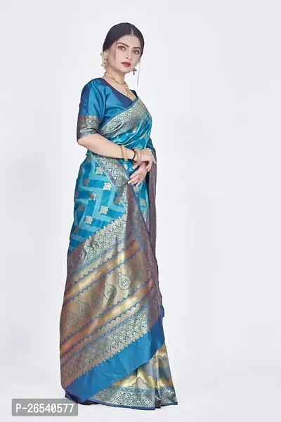 Stylish Silk Blend Zari Saree With Blouse Piece For Women-thumb5