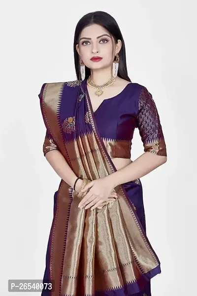 Stylish Silk Blend Zari Saree With Blouse Piece For Women-thumb3