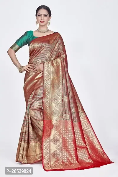 Stylish Silk Blend Zari Saree With Blouse Piece For Women-thumb0