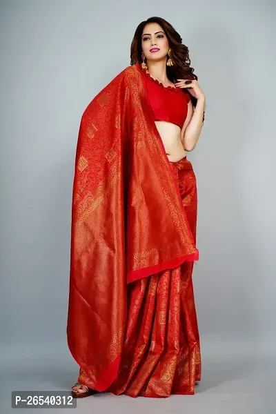 Stylish Silk Blend Zari Saree With Blouse Piece For Women-thumb0