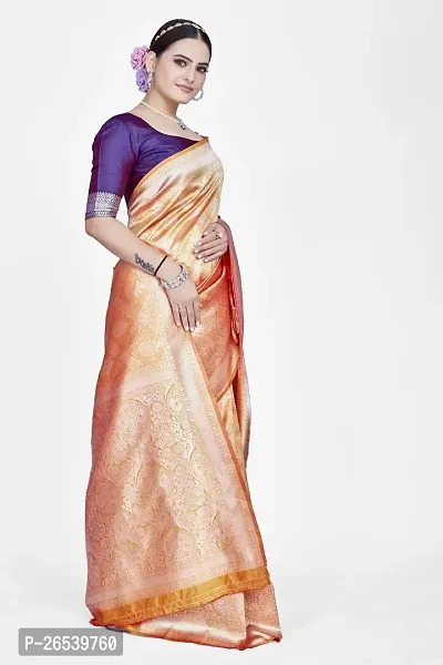 Stylish Silk Blend Zari Saree With Blouse Piece For Women-thumb5