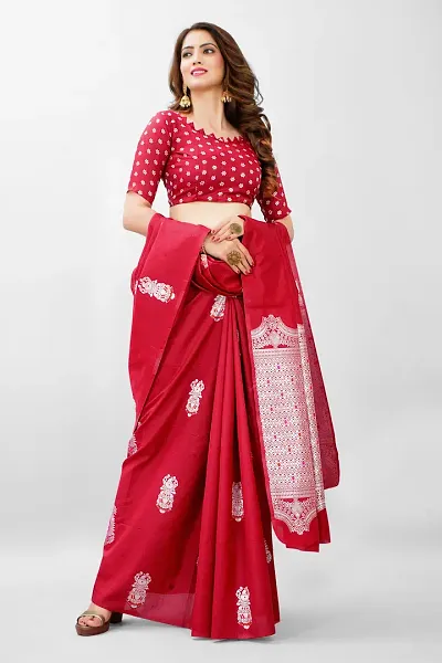 Stylish Silk Blend Zari Saree With Blouse Piece For Women