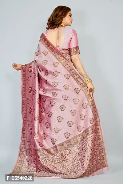 Stylish Silk Blend Zari Saree With Blouse Piece For Women-thumb2