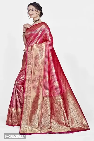 Stylish Silk Blend Zari Saree With Blouse Piece For Women-thumb4