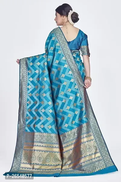 Stylish Silk Blend Zari Saree With Blouse Piece For Women-thumb2