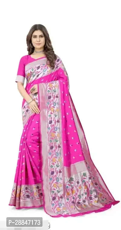 Stylish Pink Art Silk Saree With Blouse Piece For Women-thumb0