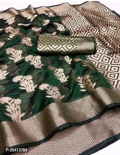 Beautiful Green Art Silk Zari work Woven Banarasi Saree With Blouse Piece-thumb0