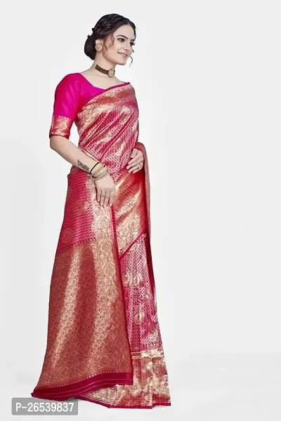 Stylish Silk Blend Zari Saree With Blouse Piece For Women-thumb5