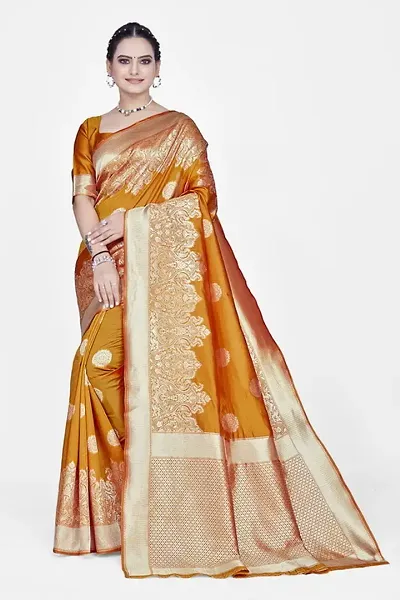 Stylish Silk Blend Zari Saree With Blouse Piece For Women