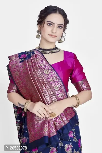 Stylish Silk Blend Zari Saree With Blouse Piece For Women-thumb3