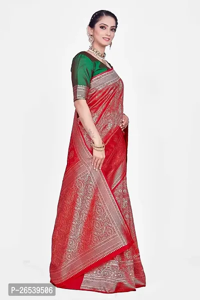 Stylish WomenS Jacquard Banarasi Silk Saree With Unstitched Blouse Piece-thumb4