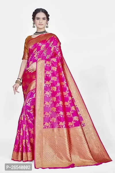 Stylish Silk Blend Zari Saree With Blouse Piece For Women-thumb0