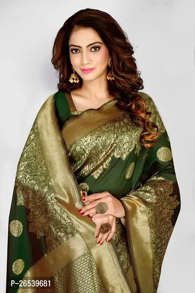 Stylish Silk Blend Zari Saree With Blouse Piece For Women-thumb5