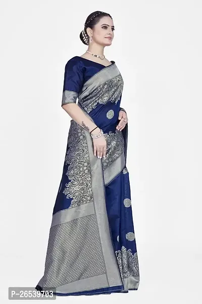 Stylish Silk Blend Zari Saree With Blouse Piece For Women-thumb5