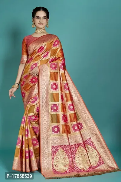 Beautiful  Organza  Jacquard Saree with Blouse Piece For Women