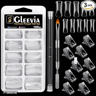 Gleevia Poly Gel Quick Building Nail Set,100Pcs False Nail Mold Clear Nail Extension Form Tips,10 Nail Tips Clip And 1Pcs Dual-Ended Poly Extension Brush Picker For Polygel Extension at Home and Salon-thumb0