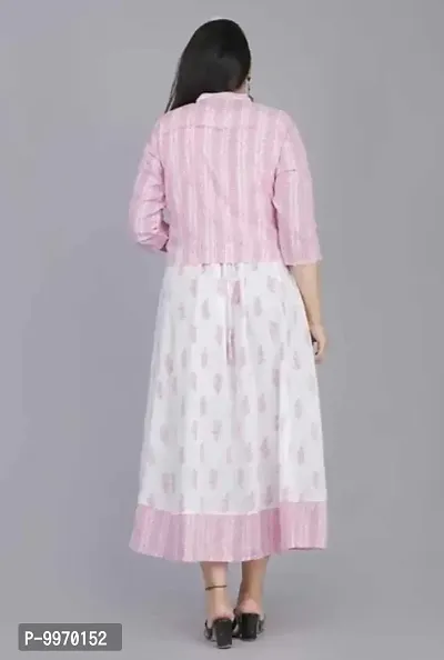 Reliable Pink Rayon Printed Stitched Gown with Jacket Set For Women-thumb3