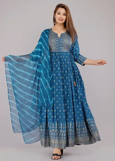 Beautiful Gown kurti and Dupatta Set